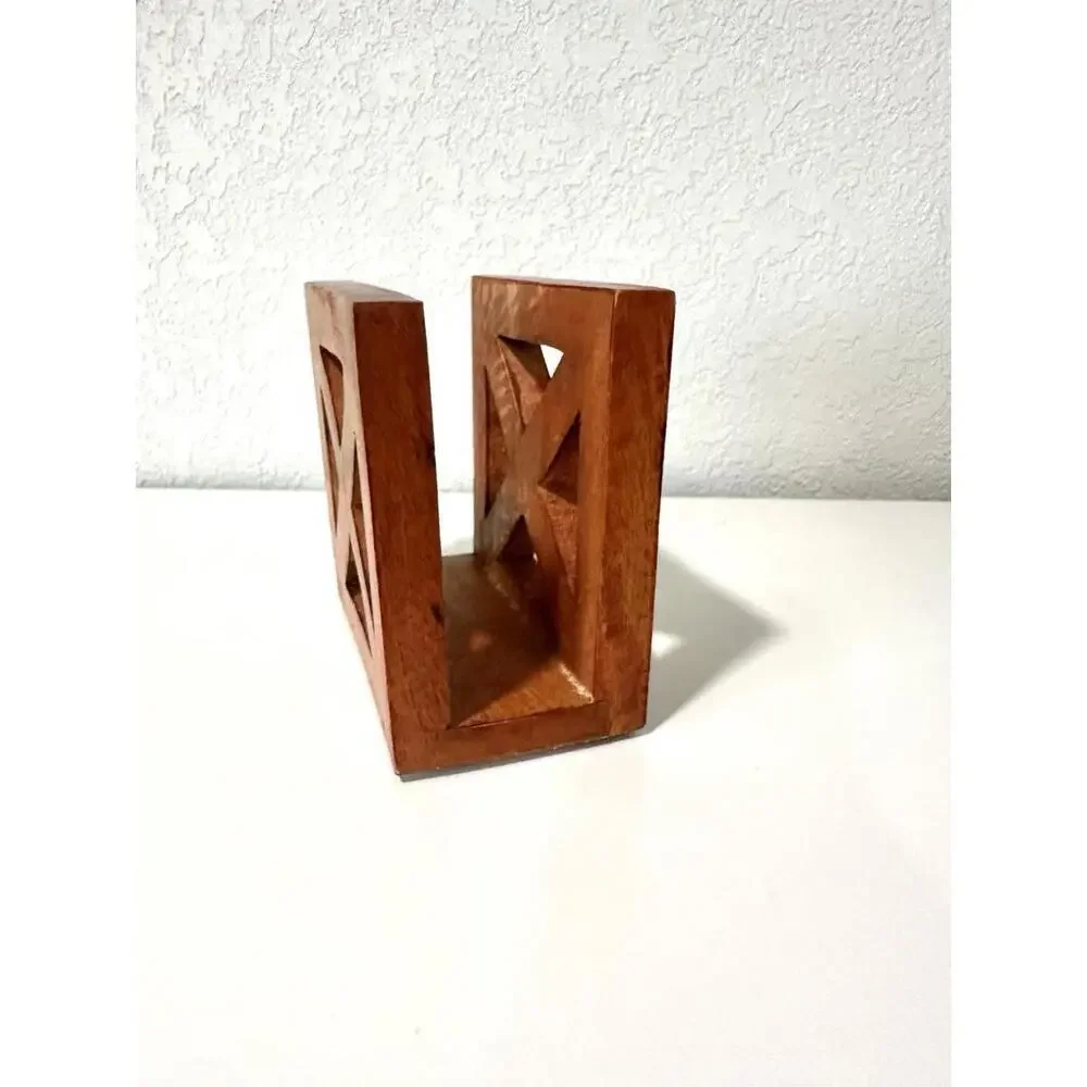 Unbranded Wooden Napkin Holder Handmade Reddish Wood X Design Rustic Farmhouse